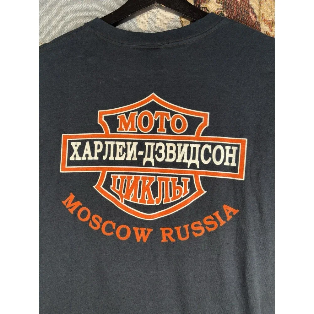Harley Davidson Motorcycles Moscow Russia Biker Mens Size Large Graphic Soviet
